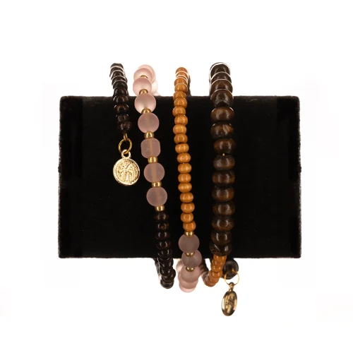 Armband Donker Lichte Bruine Roze Kralen RAKHAN